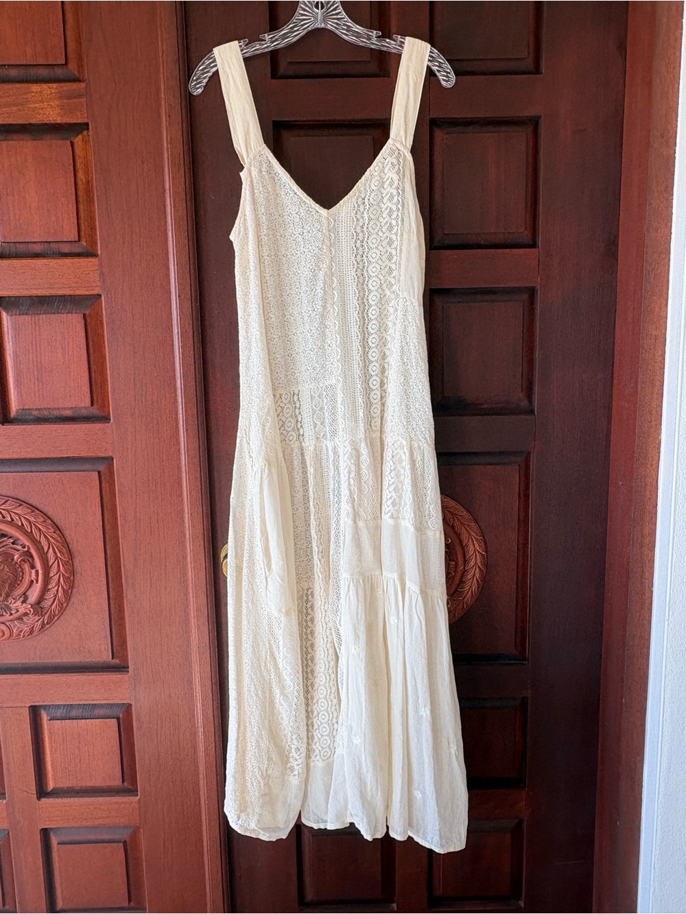 Anthropologie Boho Cream Lace Tiered Maxi Dress